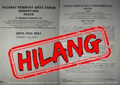 Berita Kehilangan Surat Tanah Atas Nama Bukhori, HS