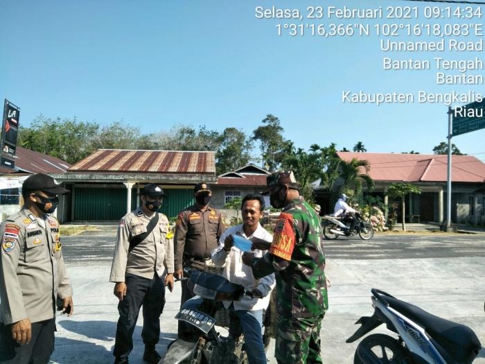 Cegah Penyebaran Covid 19, Personil Koramil 01 Bengkalis Gelar Prokes