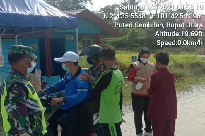 Antisipasi Penularan Covid 19, Babinsa Desa Putri Sembilan Kembali Gelar Prokes