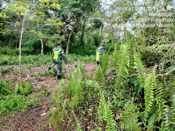 Pantau Titik Api, Babinsa Desa Mengkopot Giat Lakukan Patroli Karlahut