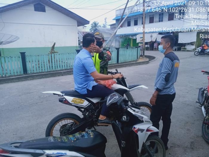 Cegah Covid 19, Babinsa Kelurahan Teluk Belitung Kembali Lakukan Patroli Prokes