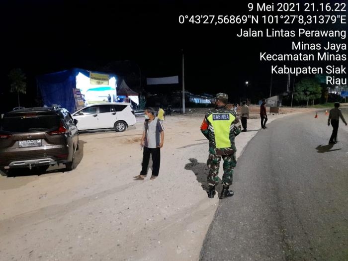 Cegah Mudik Lebaran, Personil Koramil 09 Minas Bersama Tim Gabungan Gelar Operasi Yustisi