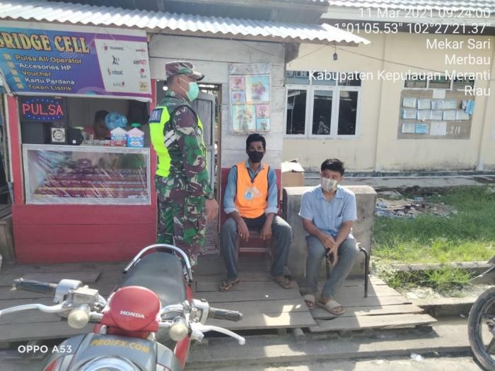 Cegah Covid 19, Babinsa Desa Mekar Sari Gelar Operasi Prokes