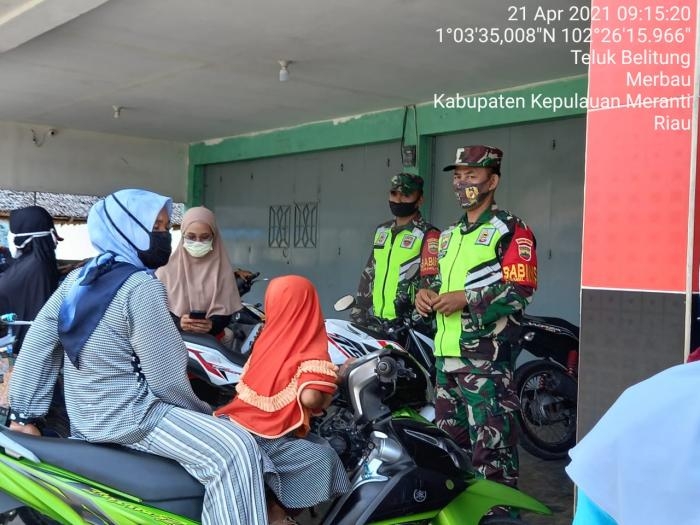 Cegah Penyebaran Covid 19, Personil Koramil 8 Merbau Kembali Gelar Patroli Prokes